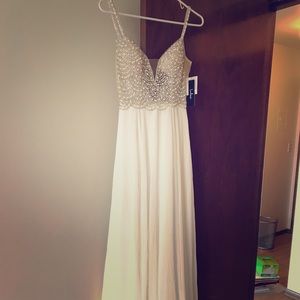 Lulus True Love White Beaded Rhinestone Maxi Dress